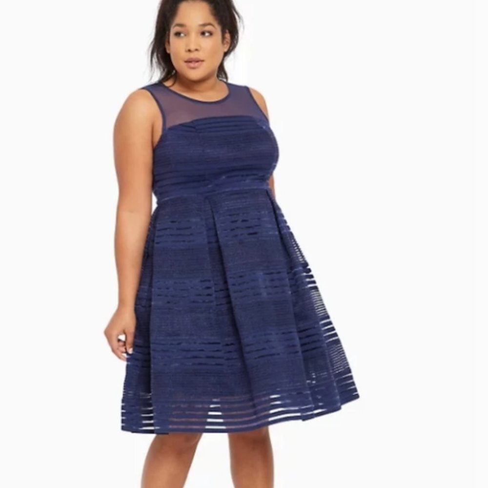 Torrid Womens Striped Skater Navy‎ Blue Mesh Skater Evening Dress Size 22